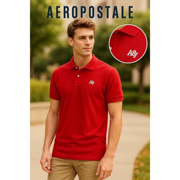 AEROPOSTALE Red Polo Shirt Sz M Cotton Classic Short Sleeve Casual Preppy Golf - Picture 2 of 9